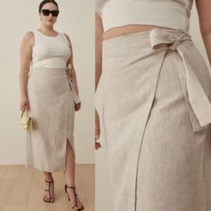 Reformation Florence Wrap Linen Midi Skirt (Petites)